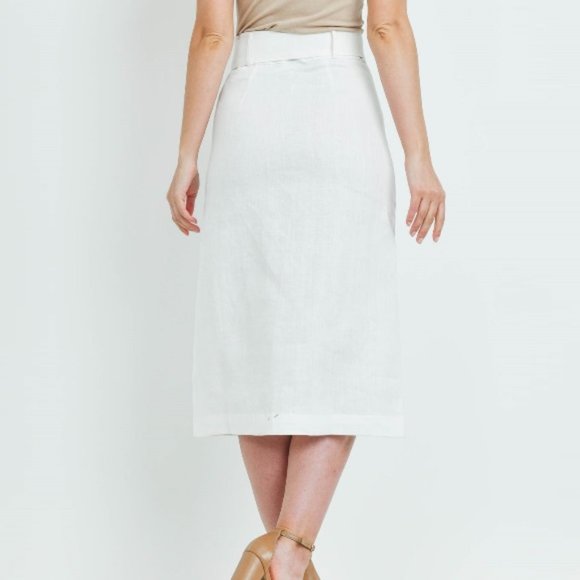 Belted Linen Button Skirt off white - Picture 5 of 10